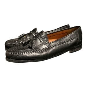 Brass Boot Black Braided Leather Tassel Loafers Made in Spain Men’s Size 12
